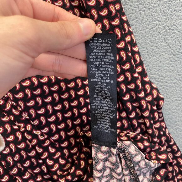 Adrianna Papell Tie Neck Blouse Crepe Size L Paisley Print Long Sleeve Stretch - Picture 7 of 8